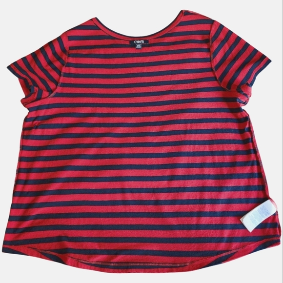 Chaps Pre-loved Plus-size XXL Blue & Red Stripe Pattern, Round Neck Tshirt - Picture 2 of 12